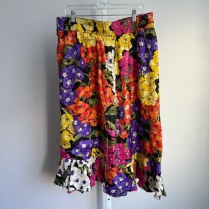 Handmade Floral Print‎ Skirt Colorful Ruffle Midi Elastic Waist Summercore sz 18